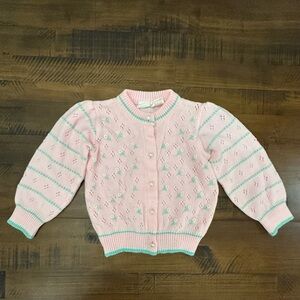 Vintage Girls Pink Embroidered Pearl Button Cardigan Easter Size 2T